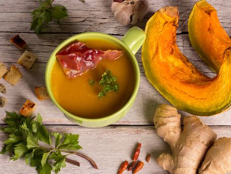 top view of pumpkin soupの写真素材