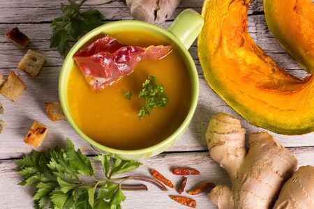 top view of pumpkin soupの写真素材