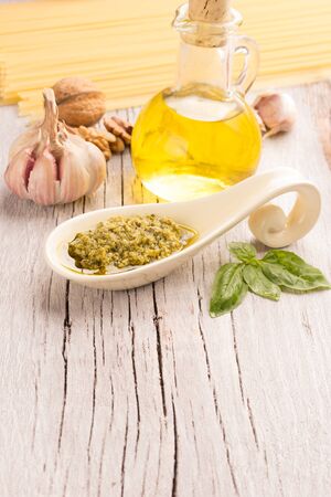 pesto sauce with ingredientsの写真素材