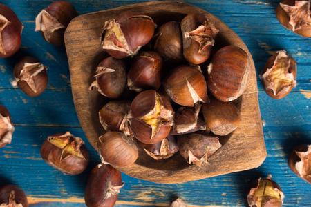 top view of roasted chestnutsの写真素材