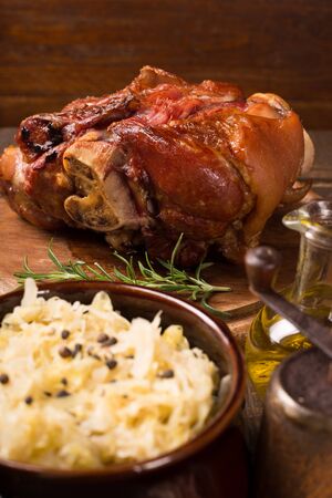 Baked pork shank with sauerkrautの写真素材