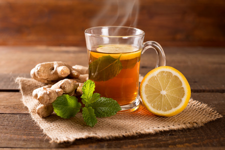 ginger tea with mint and lemonの写真素材