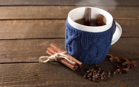 Cup of mulled wine with cinnamon and aniseの写真素材