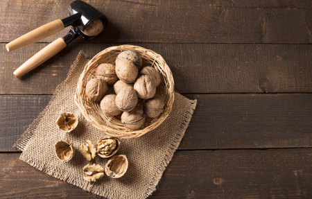 walnuts with nutcrackerの写真素材