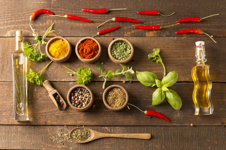 Spices and herbs. Variety of spices and mediterranean herbs.の写真素材