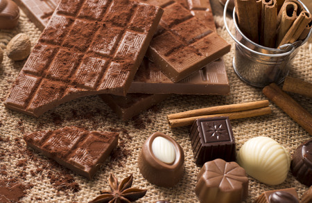 Candies Chocolate vintage style. Delicious assortment of chocolates