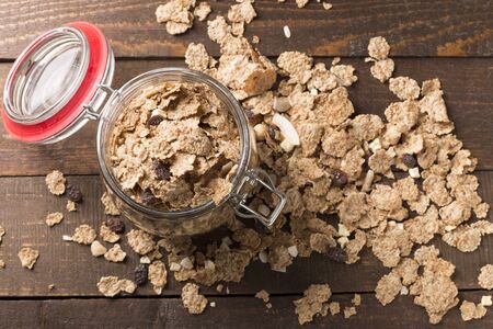 Healthy breakfast - whole grain muesli with nutsの写真素材