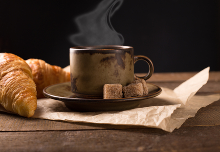 coffee cup and croissantの写真素材