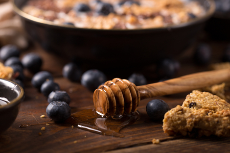 Muesli with blueberry and honey - healthy breakfast の写真素材
