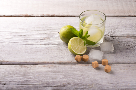 ingredients for mohito drink on a tableの写真素材