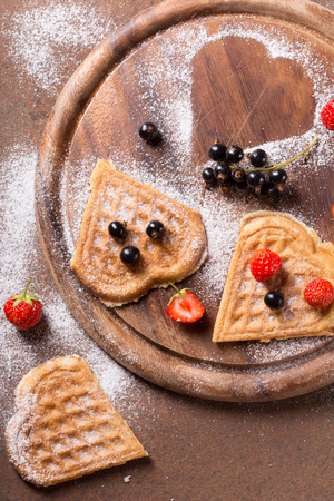 Breakfast in the morning with waffles and fruitsの写真素材