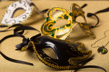 Image of elegant venetian mask on glitter backgroundの写真素材
