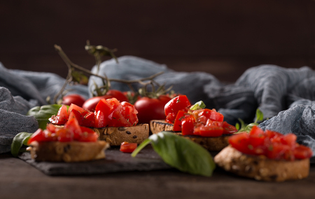 Tasty italian appetizer, or bruschetta,toasted baguetteの写真素材