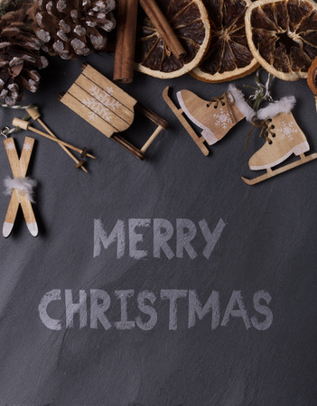 rustic christmas background with the text Merry Christmasの写真素材