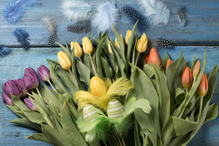 easter background with tulipsの写真素材