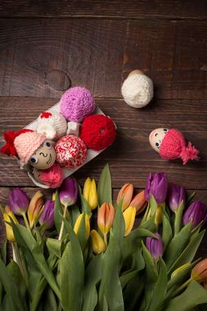 easter background with tulipsの写真素材