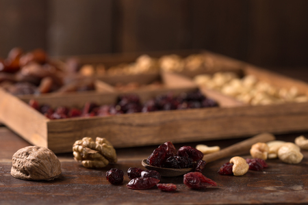 collection of healthy dried fruits and nutsの写真素材
