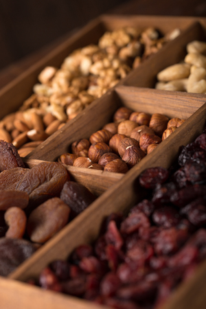 collection of healthy dried fruits and nutsの写真素材