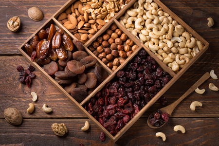 collection of healthy dried fruits and nutsの写真素材