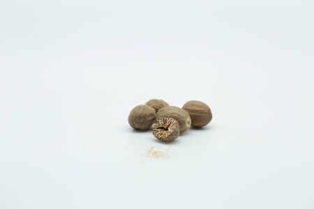 nutmeg isolated on white backgroundの写真素材