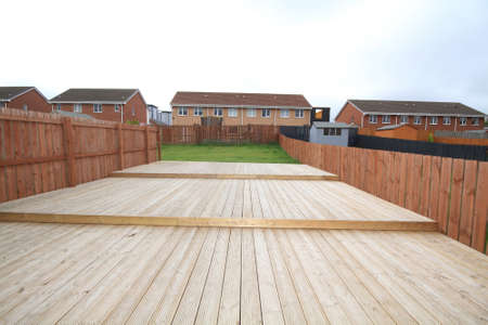 wooden decking at back gardenの写真素材