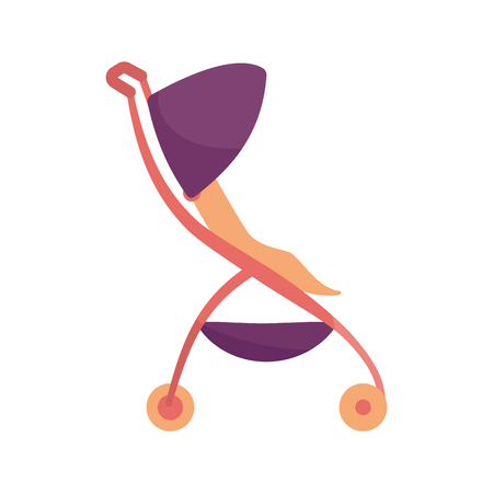 Vector illustration of violet and coral color baby stroller isolated on white backgroundのイラスト素材