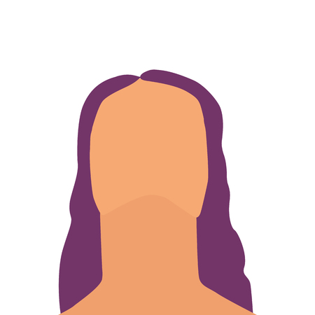 Colored female head silhouette. Face front view. Looking up woman for avatar icon.のイラスト素材