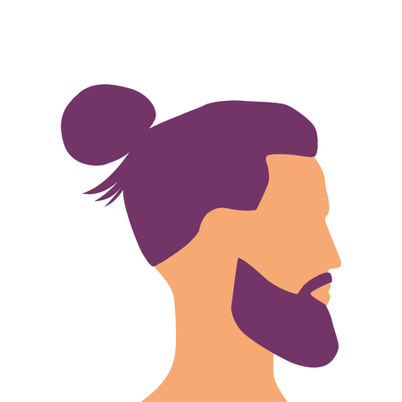 Colored male head silhouette. Face side view. Bearded man with mustache and stylish hair for avatar icon.のイラスト素材