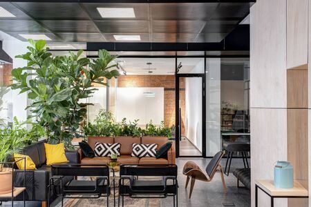 modern open space office interior with furniture
