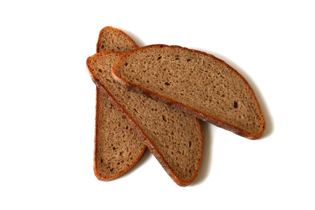 Three slices of delicious rye bread isolated on whiteの写真素材