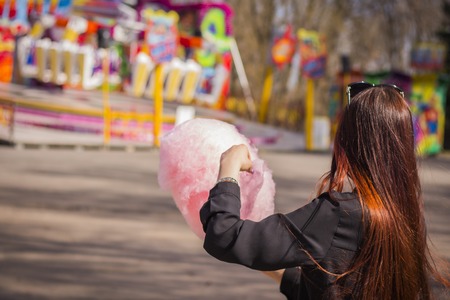 girl with cotton candyの写真素材