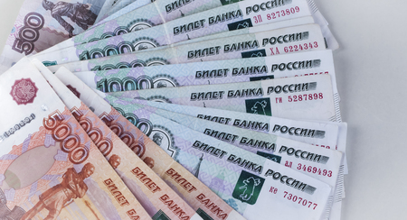 Russian rubles on white background