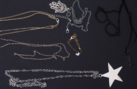 Beautiful jewelry, women's jewelry on a black background,の写真素材