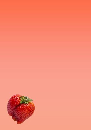 the concept of a page in Notepad with a picture of a strawberry in the corner on a Red gradient with copy space.の写真素材