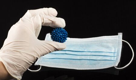 virus model, the concept of virus protection using a medical maskの写真素材