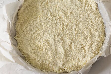 this is what a raw ready to bake cottage cheese pie looks like.の写真素材