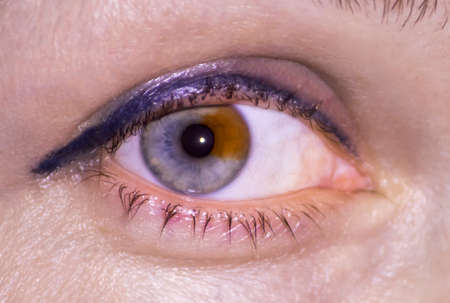 two-tone gray and brown unusual female eye close-up