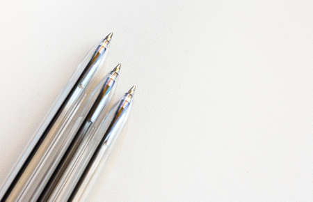 ballpoint pens on a white background close-upの写真素材