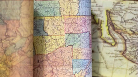 old maps of the ancient world close-up.の写真素材