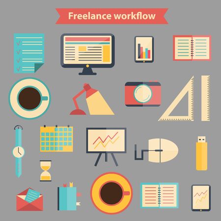 Set of flat freelance workflow icons for your designのイラスト素材