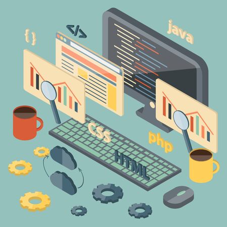 Isometric illustration on programming theme for your designのイラスト素材