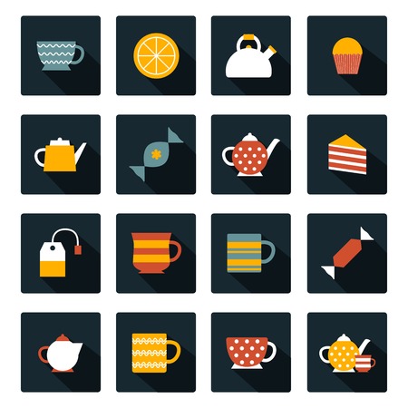 Set of flat tea time icons for your designのイラスト素材