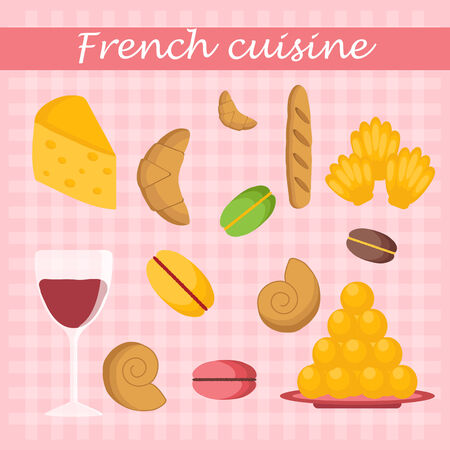 Set of cartoon french food objects for your designのイラスト素材