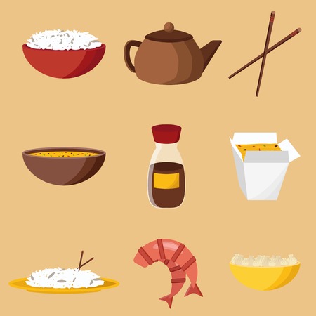 Set of objects on chinese cuisine theme for your designのイラスト素材