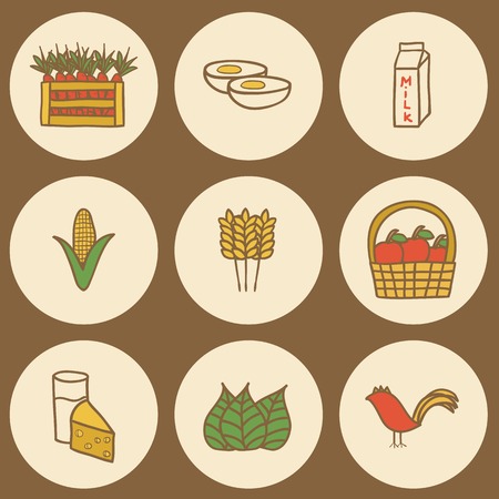 Set of hand drawn icons on farm products theme for your designのイラスト素材