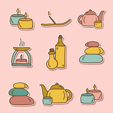 Set of hand drawn stickers on spa theme for your designのイラスト素材