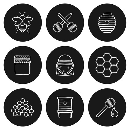 Set of hand drawn icons on beekeeping theme for your designのイラスト素材