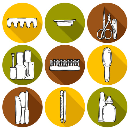 Set of cute hand drawn objects on manicure pedicure theme: clippers, polish, file, nipper, creams. Beauty concept for your designのイラスト素材