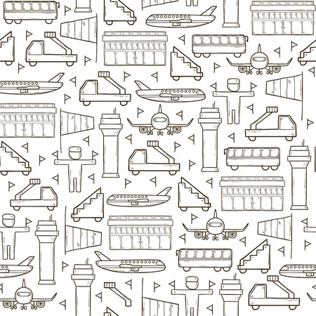 Seamless cartoon vector hand drawn airport backgroundのイラスト素材