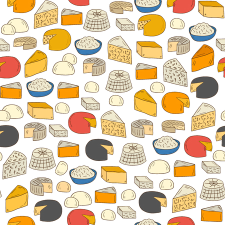 Seamless hand drawn background on cheese types themeのイラスト素材